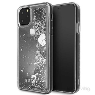 MOBIL-CASE GUESS iPhone 11 Pro Max csillámos folyadékos szíves ezüst kemény tok Mobil