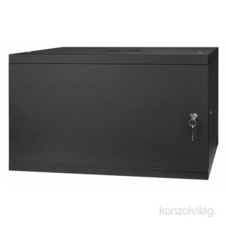 Stalflex RC19-6U-450MB 19" 6U 450 mm mély lapra szerelt fekete fém ajtós fali rack szekrény PC