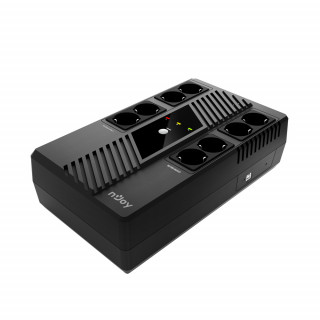 NJOY Szünetmentes Elosztósor  600VA - Token 600 (2x4 Schuko, line-interaktív, HID USB, túlfeszültség védett, fekete) 