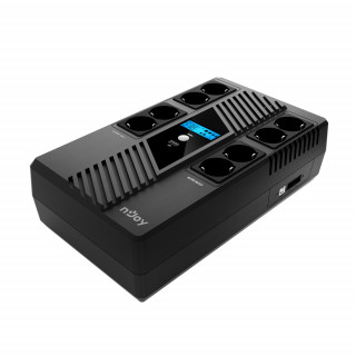 NJOY Szünetmentes Elosztósor  800VA - Token 800 (2x4 Schuko, line-interaktív,HID USB, LCD, túlfeszültség védett, fekete) 