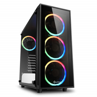 Sharkoon Számítógépház -  TG4 RGB (fekete; üveg oldal; alsó táp; ATX; 4x120mm RGB Ventillátor; 2xUSB3.0; I/O) 