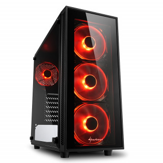 Sharkoon Számítógépház -  TG4 Red (fekete; üveg oldal; alsó táp; ATX; 4x120mm vörös led; 2xUSB3.0; I/O) PC