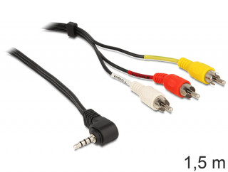 DeLock Cable Stereo jack 3.5mm 4 pin male angled > 3x RCA male 1,5m PC