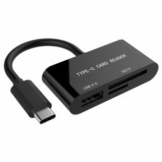Gembird compact USB Type-C SDXC combo card reader, OTG, fekete 