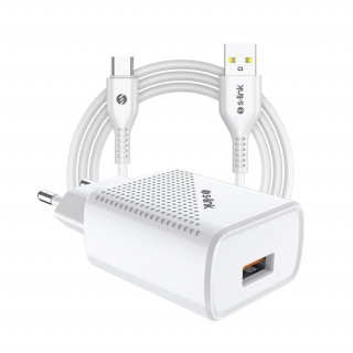 S-Link Telefon töltő - SL-EC40T (1db USB, 5V/2.4A, 12W, Gyorstöltés, USB Type-C, 100cm adat+töltőkábel, fehér) 