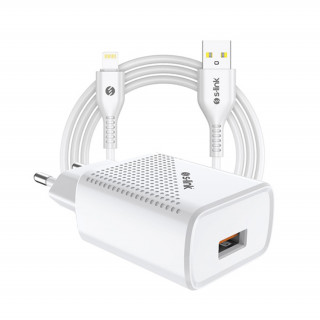 S-Link Telefon töltő - SL-EC40L (1db USB, 5V/2.4A, 12W, Gyorstöltés, Lightning-USB 100cm adat+töltőkábel, fehér) Mobil