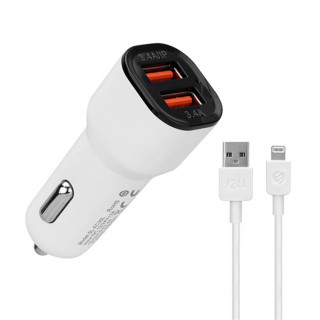 S-Link Autós töltő - SL-EC30L (2db USB, 5V/2.4A/3,4A, 17W, Lightning, 100cm adat+töltőkábel, fehér) Mobil