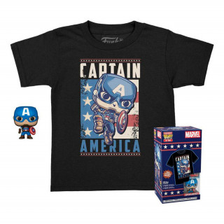 Funko Pocket Pop! & Tee: Marvel - Captain America (Special Edition) Bobble-Head Vinyl Figura (4cm) & Póló (M) 