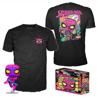 Funko Pop! & Tee: Marvel - Spider-Man (Black Light) Vinyl Figura & Póló (L) AJÁNDÉKTÁRGY