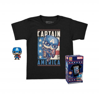 Funko Pocket Pop! & Tee (Child): Marvel - Captain America Vinyl Figura & Póló (XL) AJÁNDÉKTÁRGY