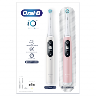 Oral-B iO6 elektromos fogkefe DuoPack Fehér + Rózsaszín Otthon