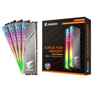 Gigabyte Memória Desktop - 16GB Kit DDR4 AORUS RGB (2x8GB, 3200Mhz, hűtőbordás, With Demo Kit) PC