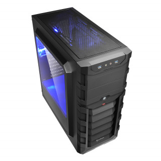 Sharkoon Számítógépház - SGC1 Window Blue (fekete; alsó táp; ATX,mATX; mITX; 2xUSB3.0; I/O; 2x120mm ventillátor) PC