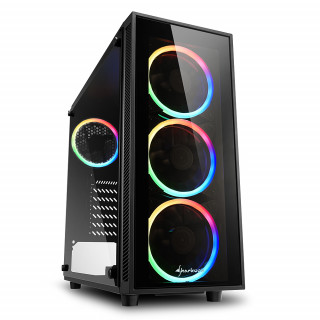 Sharkoon Számítógépház -  TG4 RGB (fekete; üveg oldal; alsó táp; ATX; 4x120mm RGB Ventillátor; 2xUSB3.0; I/O) PC