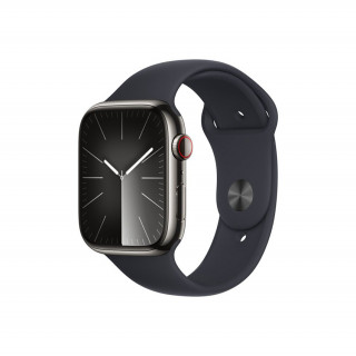 Apple Watch Series 9 GPS + Cellular – 45 mm-es grafitszínű rozsdamentesacél tok, éjfekete sportszíj - S/M Mobil