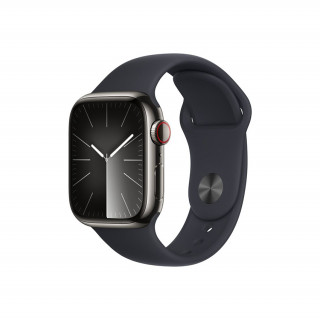 Apple Watch Series 9 GPS + Cellular – 41 mm-es grafitszínű rozsdamentesacél tok, éjfekete sportszíj - M/L Mobil