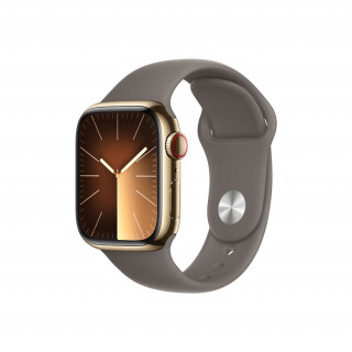 Apple Watch Series 9 GPS + Cellular – 41 mm-es aranyszínű rozsdamentesacél tok, agyag sportszíj - M/L Mobil