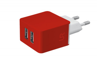 Trust 2x1A USB fali töltő piros Mobil