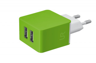 Trust 2x1A USB fali töltő zöld Mobil