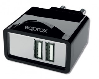 APPROX Telefon töltő  - 2db USB2.0, 5V/2.1A, 6 féle csatlakozóval (iPad, iPhone, Tablet), Fekete Otthon