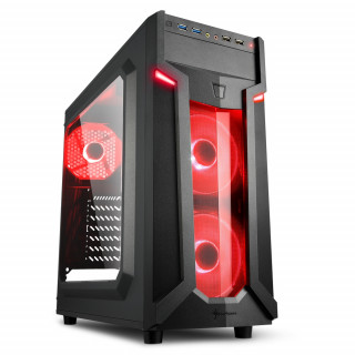 Sharkoon Számítógépház - VG6-W Red (fekete; ATX,mATX; alsó táp; Vörös Led 3x120mm v.; 2xUSB3.0 + 2xUSB2.0; I/O) PC