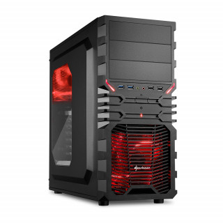 Sharkoon Számítógépház - VG4-W Red (fekete; vörös belso; ablakos; alsó táp; ATX,mATX; mITX; 2x120mm LED; 2xUSB3.0; I/O) PC