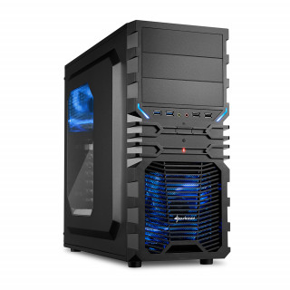 Sharkoon Számítógépház - VG4-W Blue (fekete; kék belső; ablakos; alsó táp; ATX,mATX; mITX; 2x120mm LED; 2xUSB3.0; I/O) PC