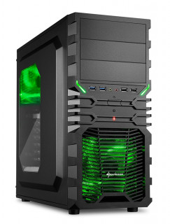 Sharkoon Számítógépház - VG4-W Green (fekete; zöld belso; ablakos; alsó táp; ATX,mATX; mITX; 2x120mm LED; 2xUSB3.0; I/O) PC