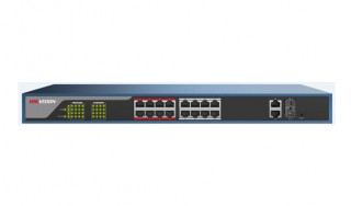 Hikvision DS-3E1318P-E 18 portos PoE switch (230 W), 16 PoE + 2 kombinált uplink PC