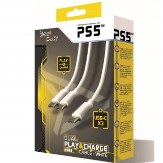 Steelplay Dual Play & Charge kábel PS5 kontrollerhez - Fehér 