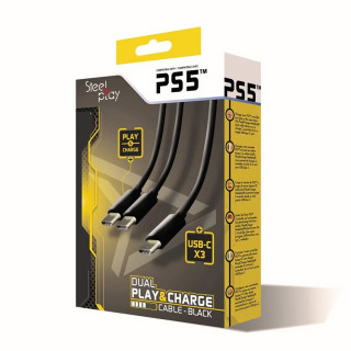 Steelplay Dual Play & Charge kábel PS5 kontrollerhez - Fekete 