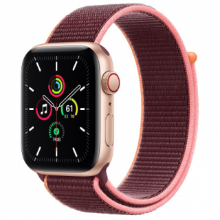 Apple Watch SE GPS + Cellular, 44mm Gold Aluminium Case with Plum Sport Loop Mobil