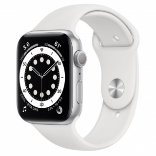 Apple Watch S6 GPS, 44mm Silver Aluminium Case with White Sport Band - Regular Mobil