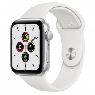 Apple Watch SE GPS, 44mm Silver Aluminium Case with White Sport Band - Regular Mobil