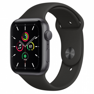 Apple Watch SE GPS, 44mm Space Gray Aluminium Case with Black Sport Band - Regular 