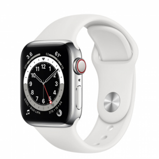 Apple Watch S6 GPS + Cellular, 40mm Silver Stainless Steel Case with White Sport 