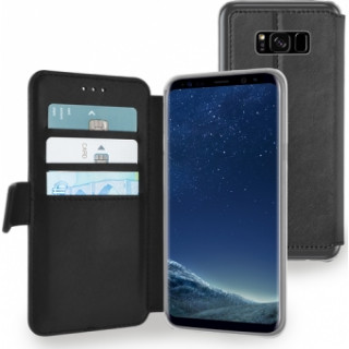 Azuri pénztárca tok átlátszó hátlap és kártyanyílás - fekete - Samsung S8 Plus-h Mobil