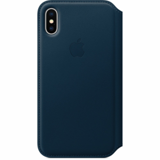 Apple iPhone X bőr oldalra nyiló tok, Kék 