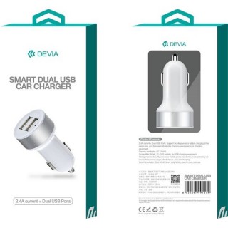 Devia ST991579 Smart 2.4A univerzális 2xUSB fehér autós töltö Mobil